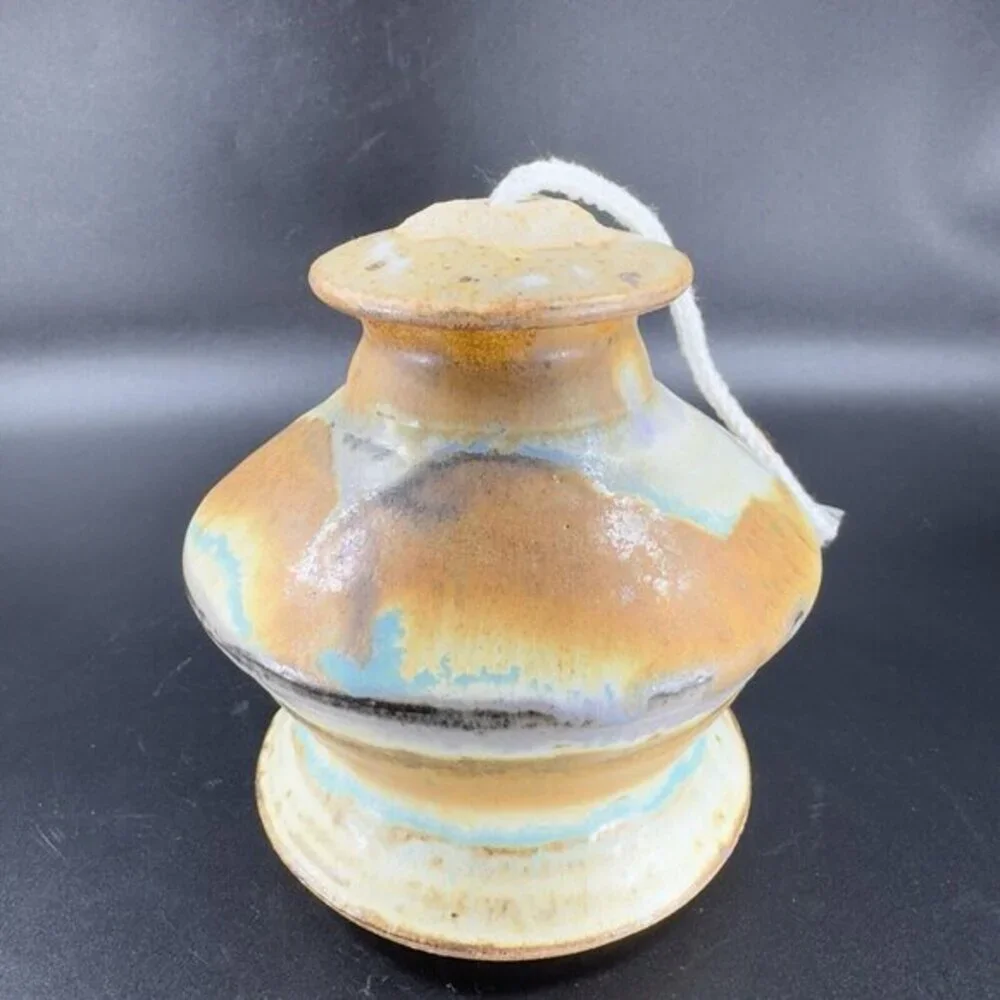 Vintage Hand Made Studio Pottery Oil Lamp Stoneware New Artist‎ Signed Pottery
